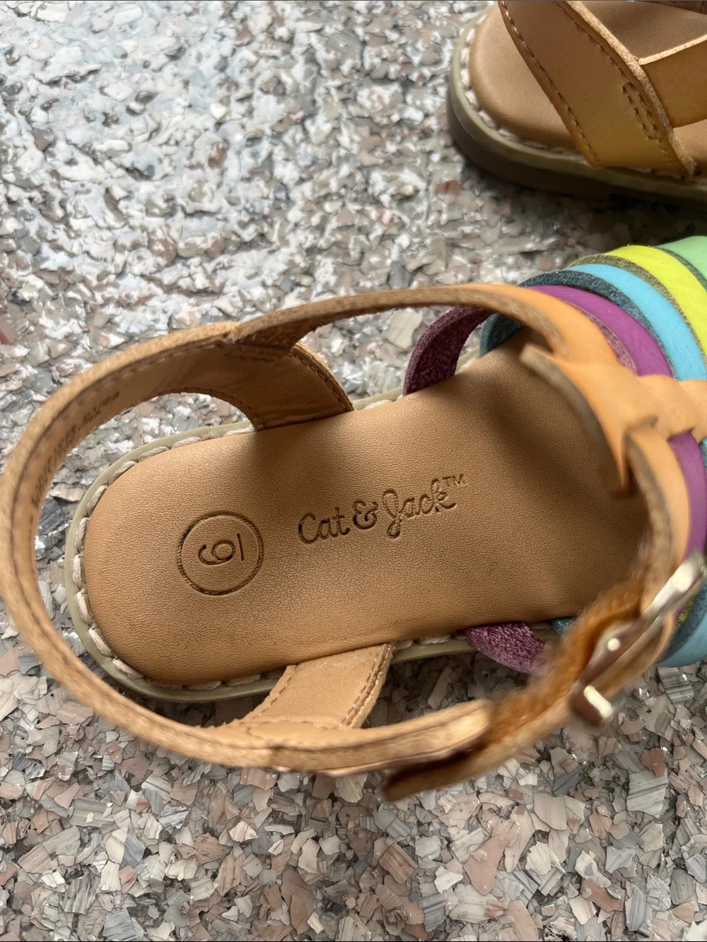 Cat & Jack Tan Strappy Sandals with Pastel Rainbow Straps